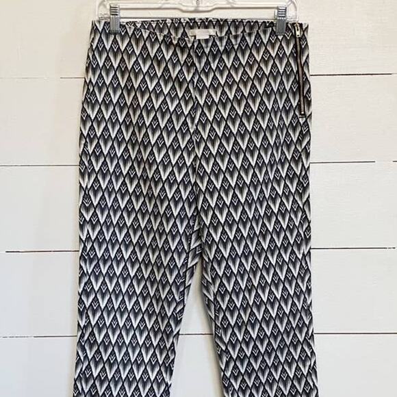 H&M High Waisted Ankle Crop Pants Side Zip Abstract Print‎ Grey Stretch SZ 10 - Picture 8 of 10